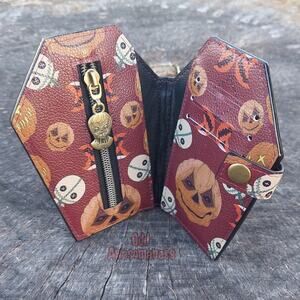 Mini Bifold Coffin Wallet Halloween *FLAWED* | Pumpkin Vinyl Goth Alt Classic